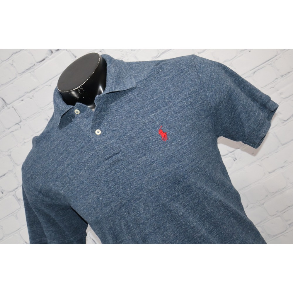 Polo Ralph Lauren Polo Shirt Mens Medium Blue Red Pony Logo Heathered